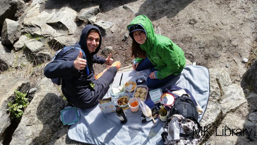 Wine and cheese hiking with my friends at epic tiny house.