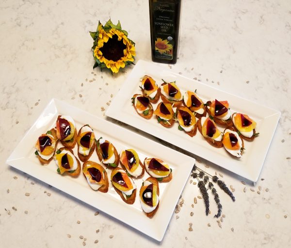 Sunflower beet bruschetta with balsamic vinegar