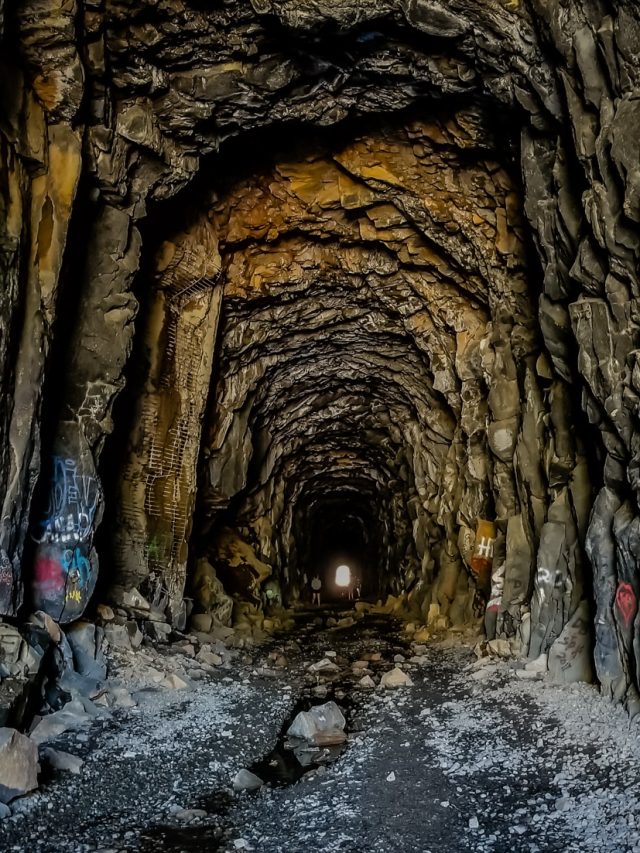 Donner pass summit tunnel hike, looking through tunnel