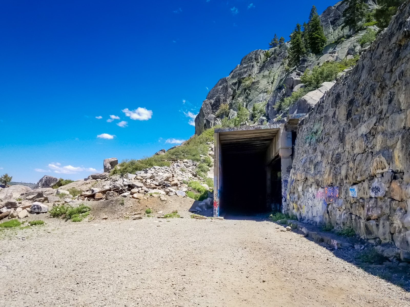 Donner pass summit tunnel hike, looking into tunnel