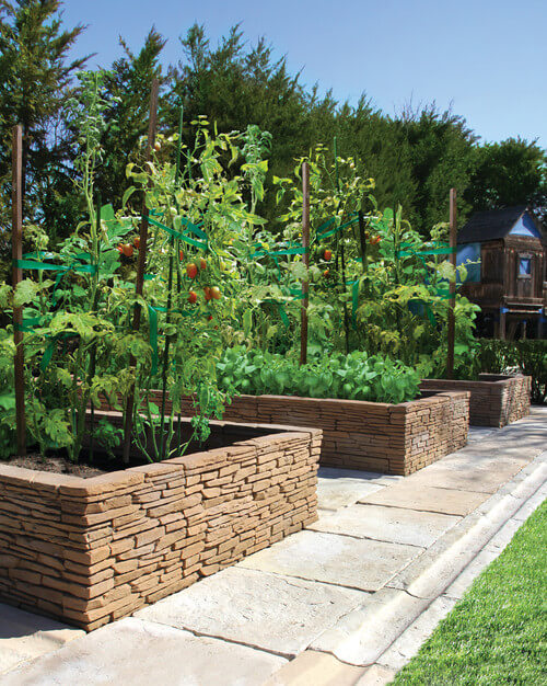 Stacked stone raised bed