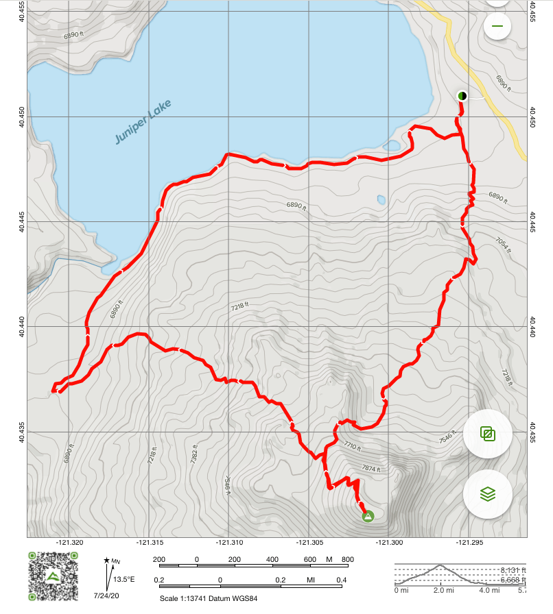 Map of mount harkness loop trail in lassen national park.