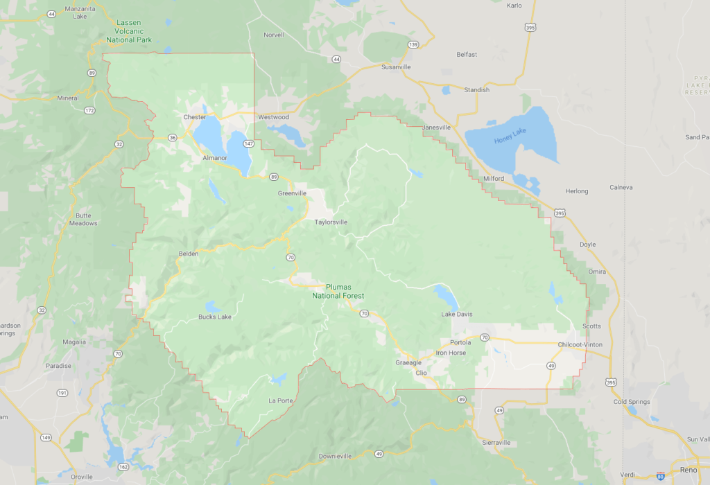 Plumas county road trip, map of plumas national forest