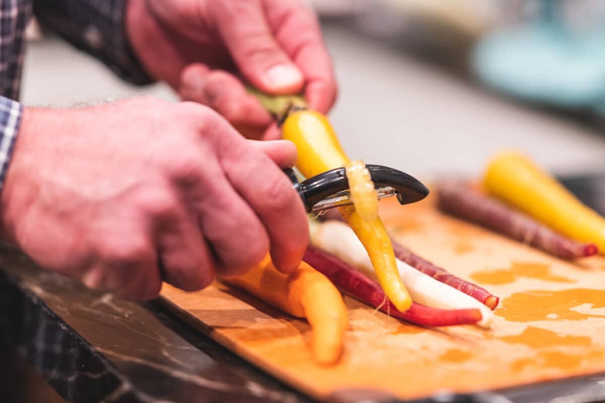 Moroccan roasted carrots peeling carrots