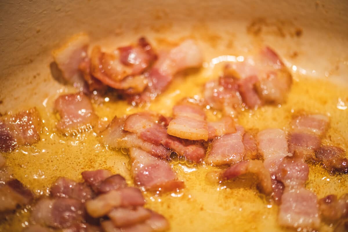 Simmering bacon