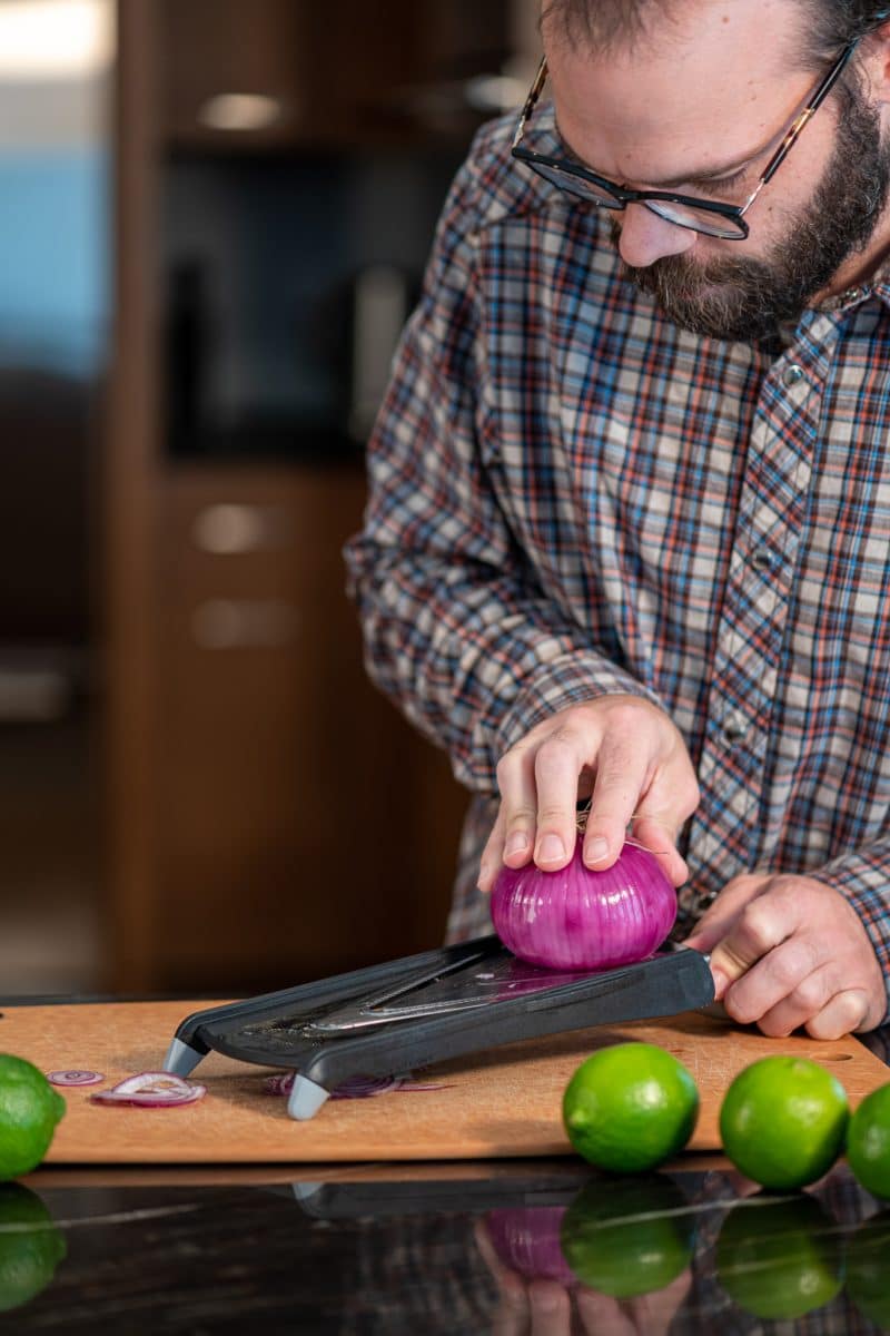 Pickled red onions mandoline slicer