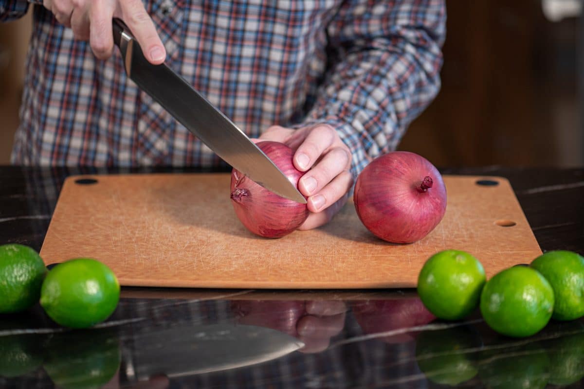 Pickled red onions prepping onion