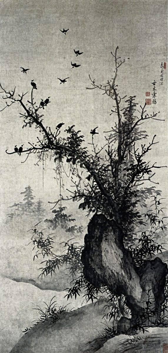 Zhou wenjing - ancient tree and jackdaws - ming dynasty 1368 - 1644