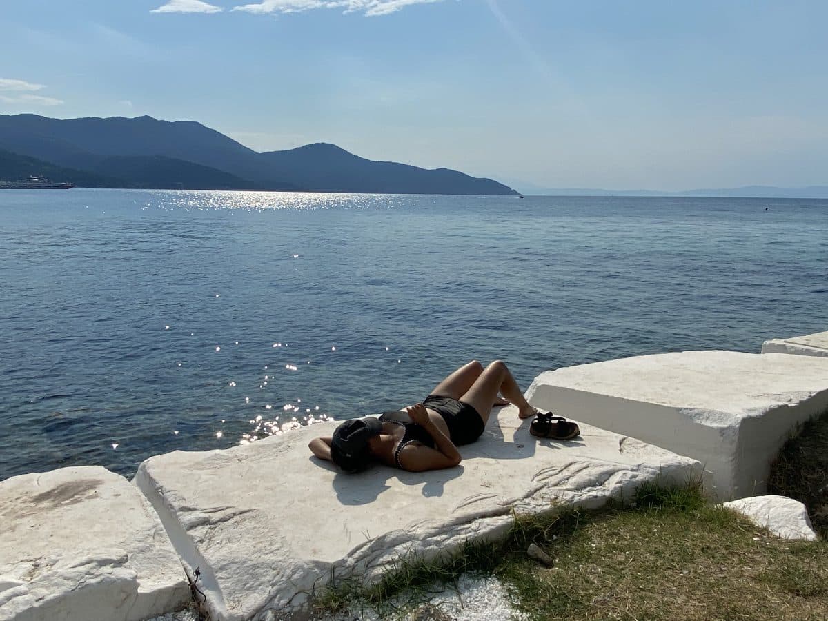 Thassos island, greece, laying on marble