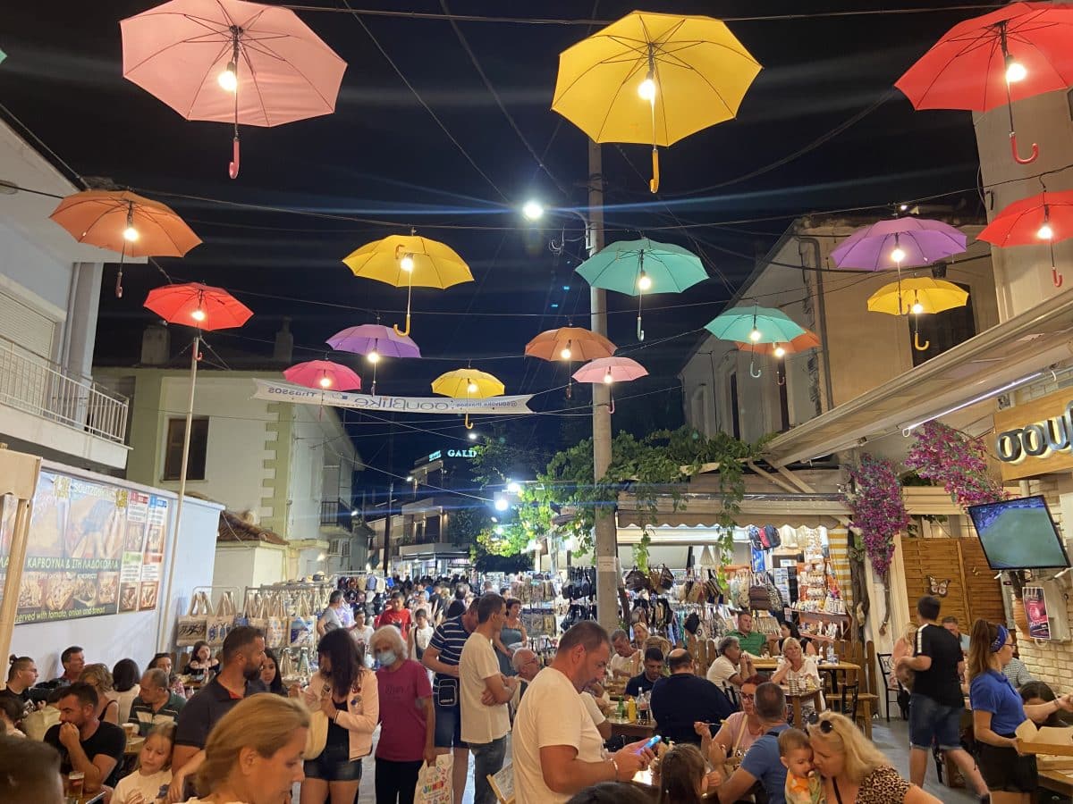 Tourist street in limenas, thassos