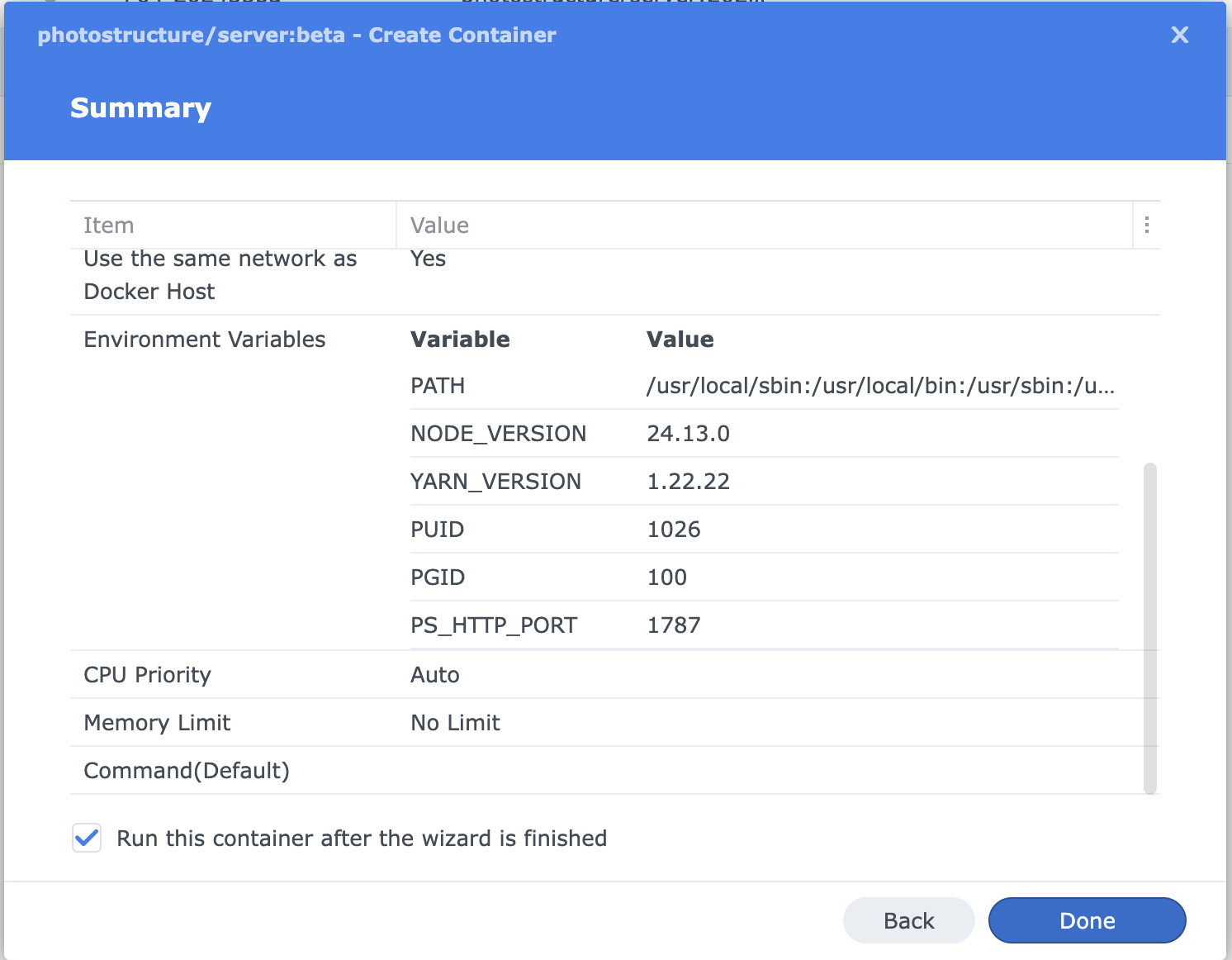 Photostructure for synology container manager done