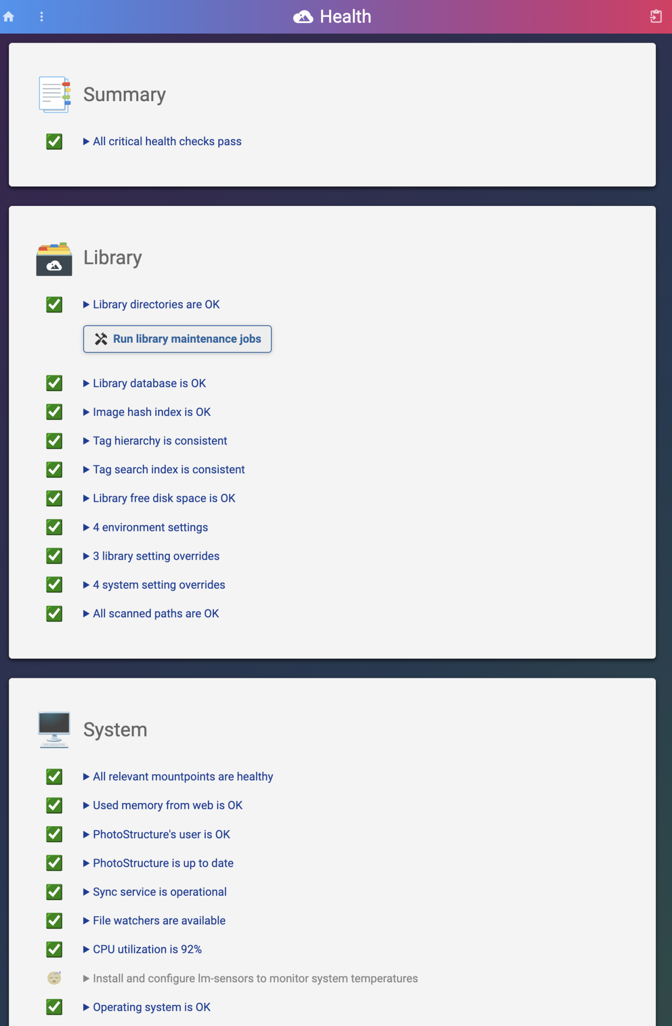 Photostructure for synology container manager installed health check