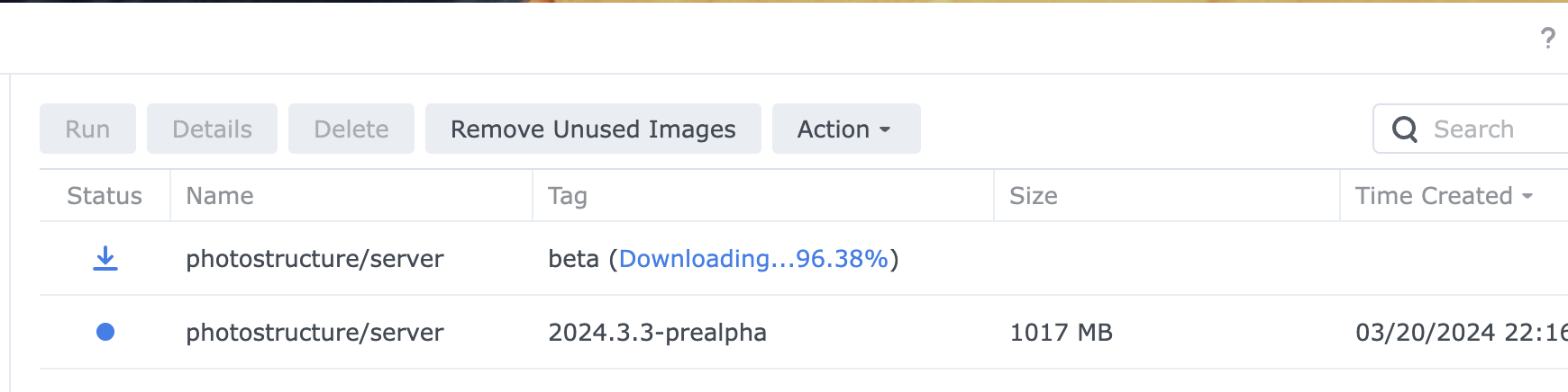 Photostructure for synology downloading beta tag