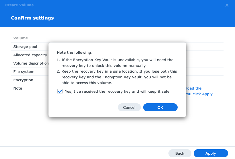 Synology nvme volume dsm 7 volume encryption key download