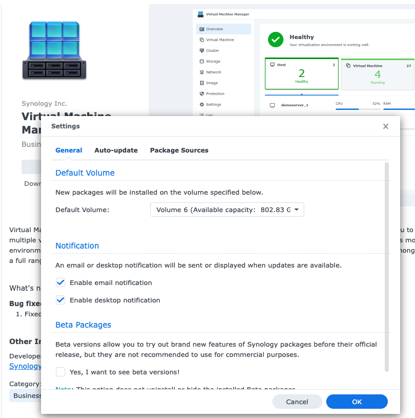 How to install home assistant on synology package center virtual machine manager settings