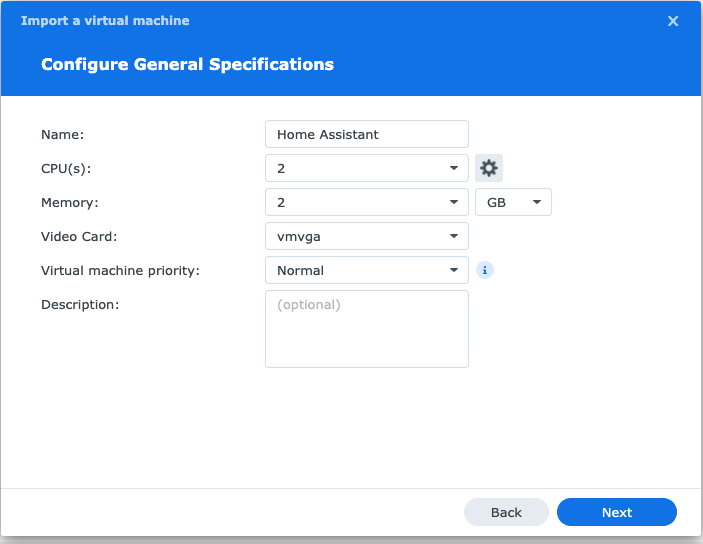 How to install home assistant on synology vmm configure general specifications