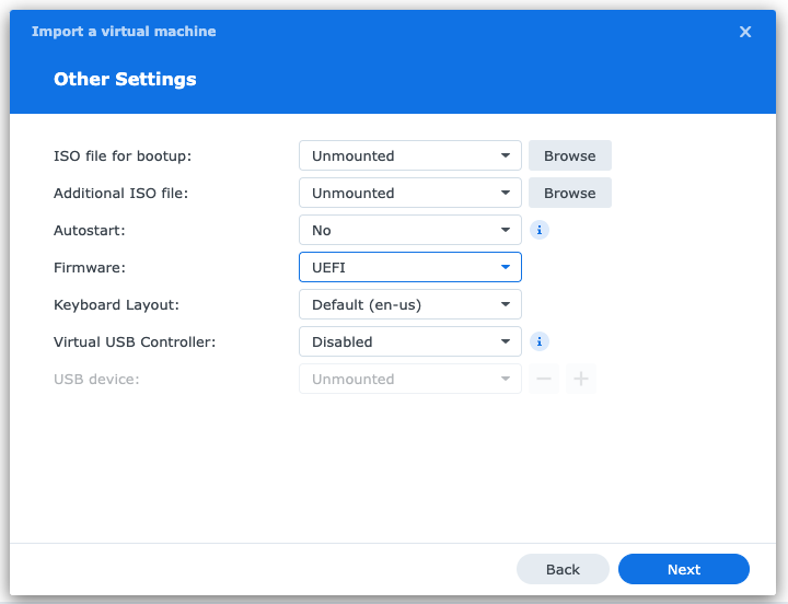 How to install home assistant on synology vmm other settings uefi