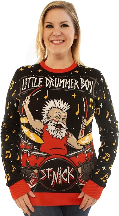 Ugly christmas sweaters drummer santa