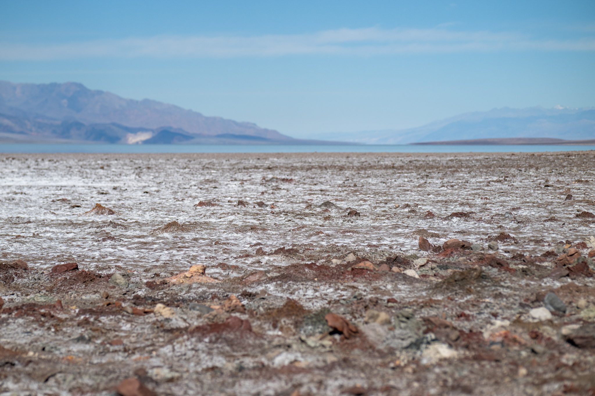 Badwater basin in death valley national park salt crust and dirt