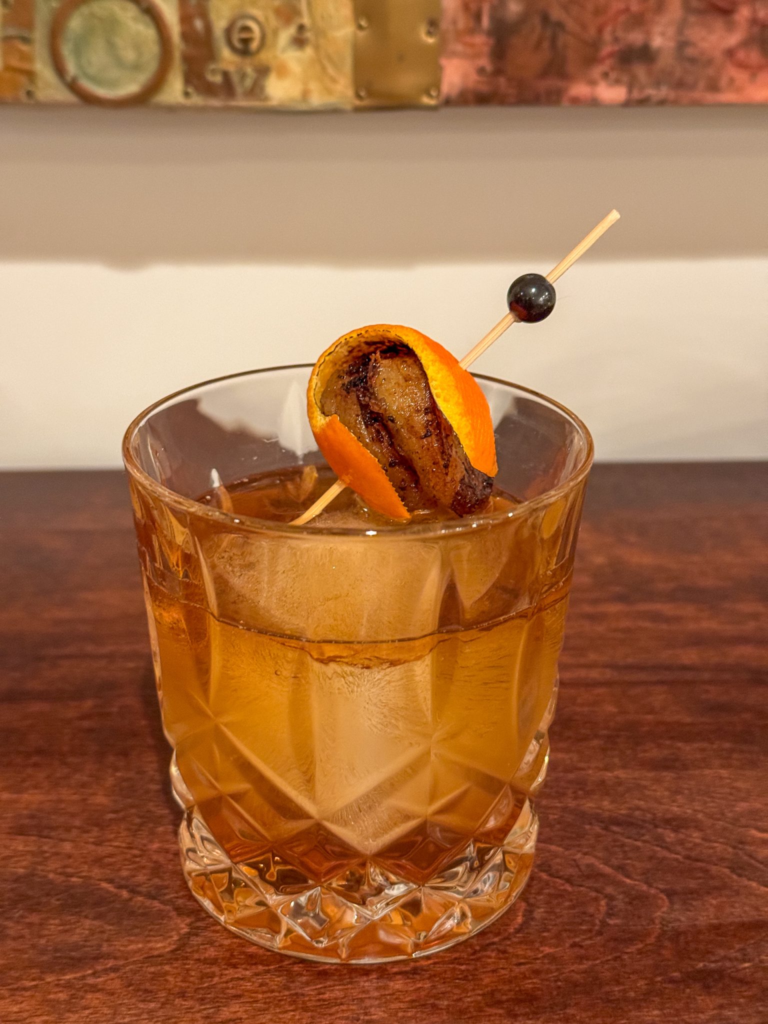 Banana old fashioned cocktail vertical