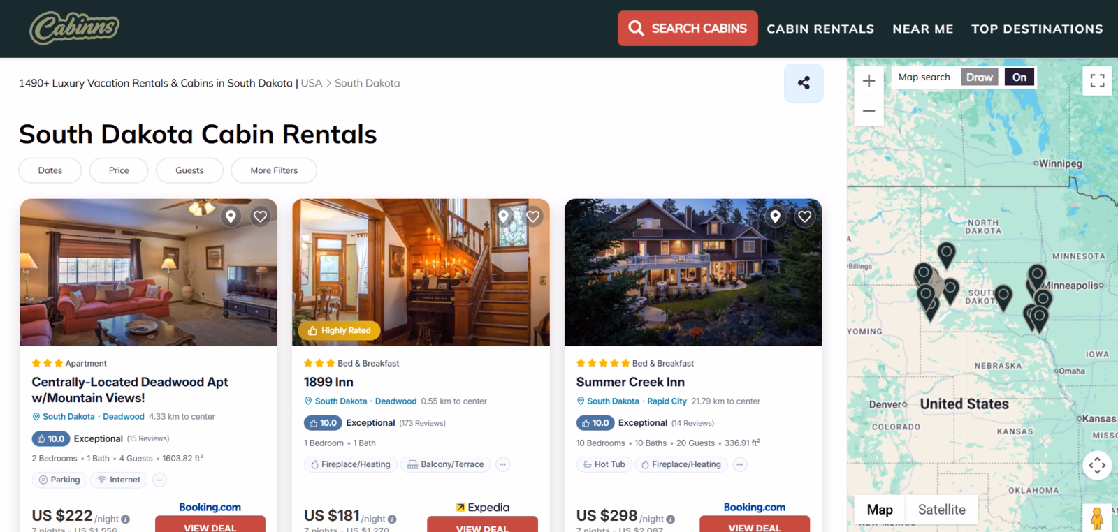 11 top vacation rental platforms for booking a south dakota stay in 2026 3 planning a trip to south dakota means choosing between mount rushmore adventures, badlands exploration, and black hills retreats. But before you pack your bags, there's one decision that can make or break your experience: where you book your stay. The wrong choice might leave you with hidden fees, unclear cancellation policies, or properties that don't match their photos. Cabinns south dakota cabin rental search results with price comparison