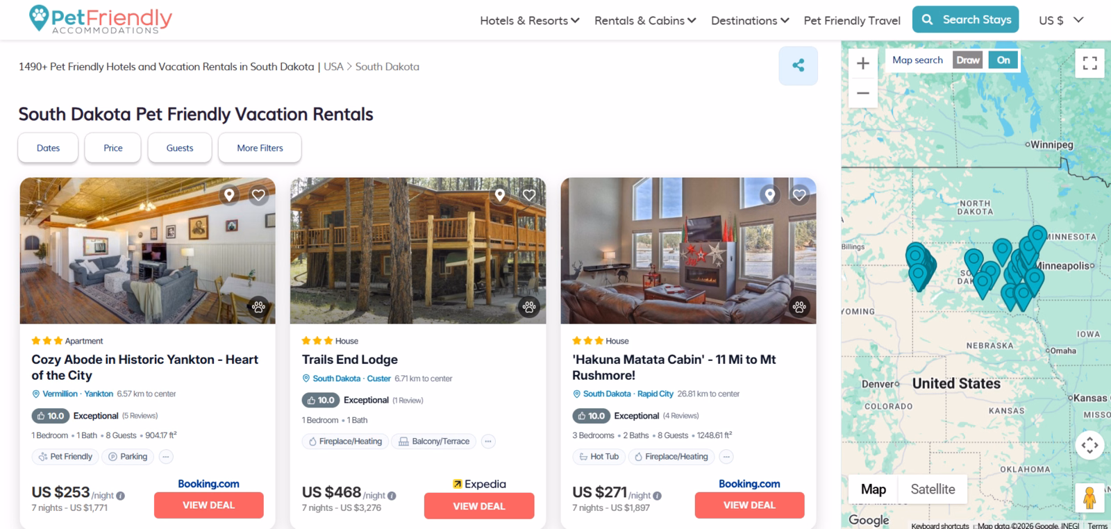11 top vacation rental platforms for booking a south dakota stay in 2026 8 planning a trip to south dakota means choosing between mount rushmore adventures, badlands exploration, and black hills retreats. But before you pack your bags, there's one decision that can make or break your experience: where you book your stay. The wrong choice might leave you with hidden fees, unclear cancellation policies, or properties that don't match their photos. Petfriendly south dakota pet-friendly vacation rental listings with location map