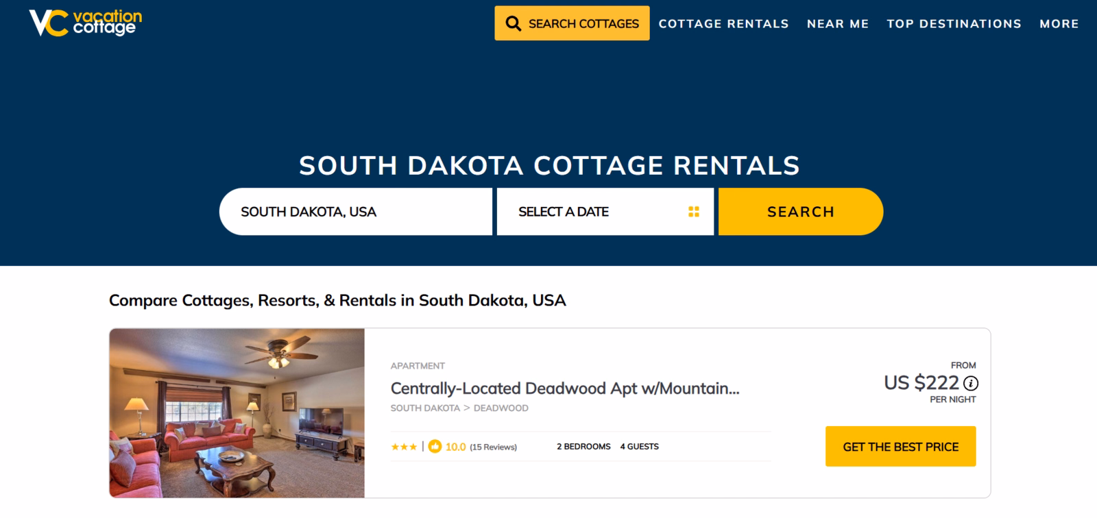 11 top vacation rental platforms for booking a south dakota stay in 2026 12 planning a trip to south dakota means choosing between mount rushmore adventures, badlands exploration, and black hills retreats. But before you pack your bags, there's one decision that can make or break your experience: where you book your stay. The wrong choice might leave you with hidden fees, unclear cancellation policies, or properties that don't match their photos. Vacation cottage south dakota lake house and countryside cottage rental listings