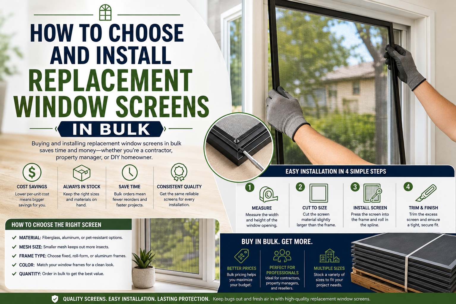 How to choose and install replacement window screens in bulk
