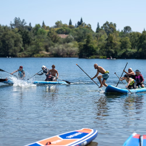 Scene from the paddlesplash 2026 paddling festival on lake natoma in folsom, california